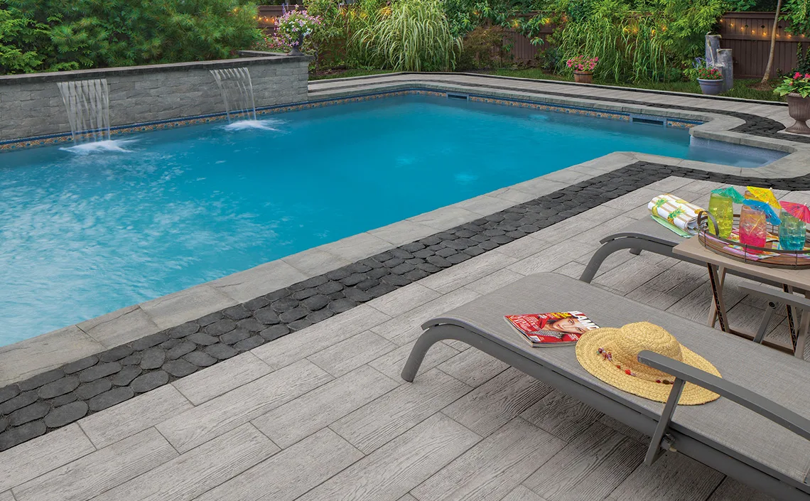 Cambridge Timber Stone wood-plank look paver patio in Branford, CT