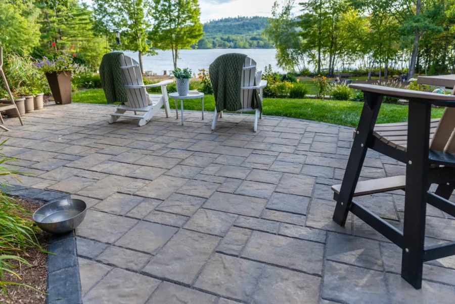 Ideal Andover Collection StoneCleft paver patio with chiseled natural-stone texture in Branford, CT