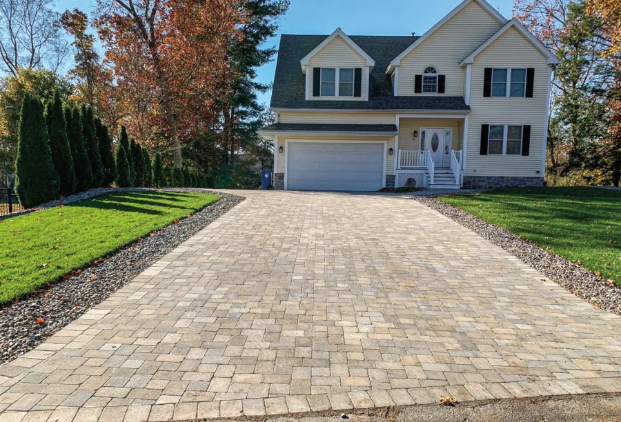Ideal MillStone tumbled paver patio with antiqued, weathered cobblestone look in Branford, CT