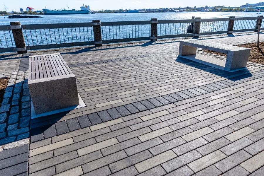Ideal StraightLine linear plank paver patio in Branford, CT