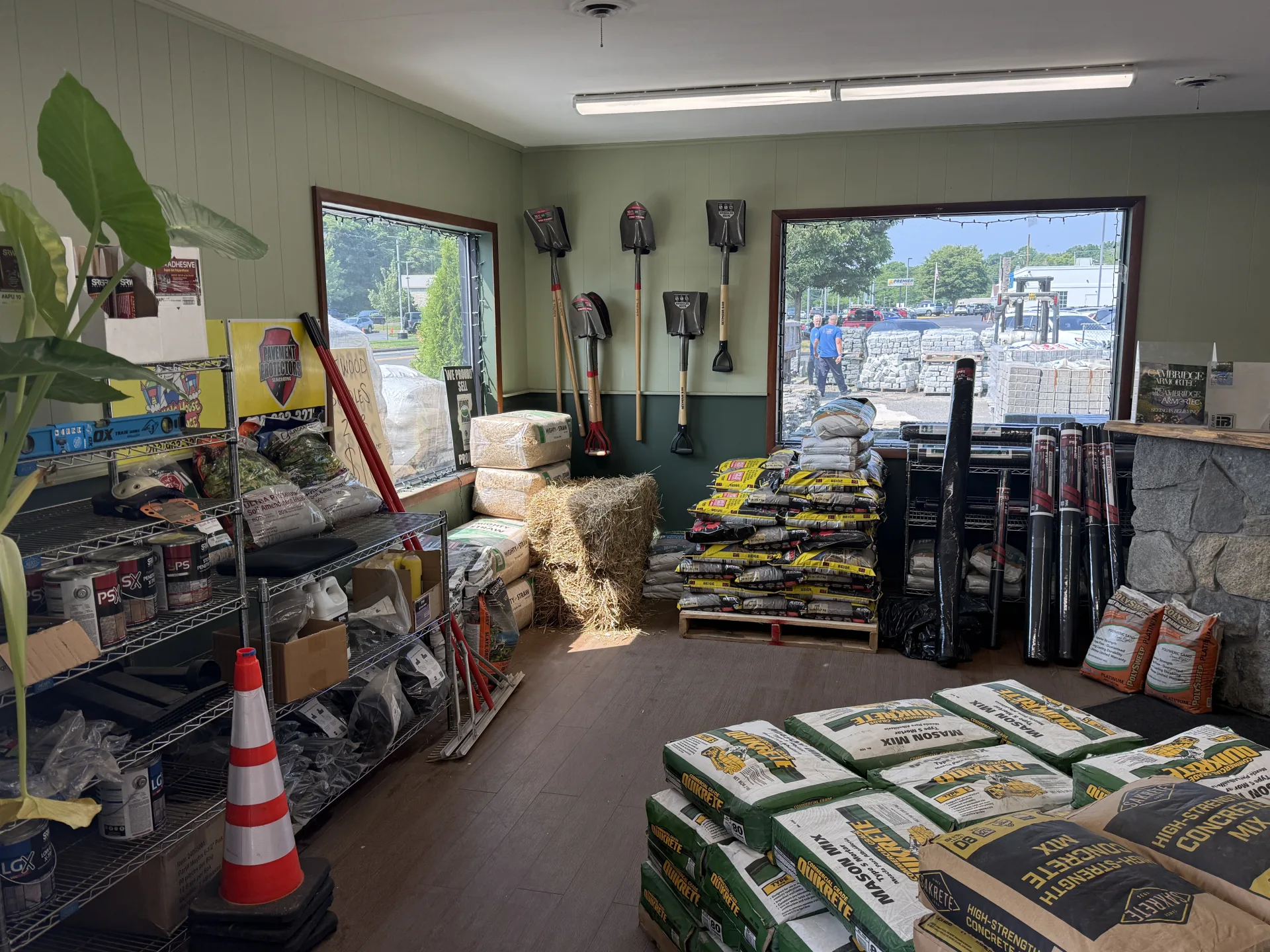 Inside the Evergreen Landscape Supply store — tools, bagged goods and supplies, Branford CT